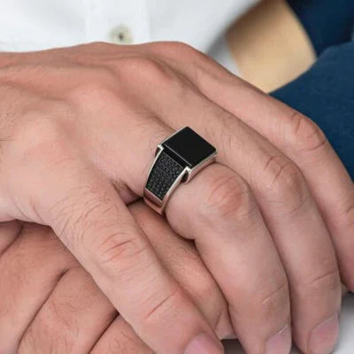 Timeless Black Square Onyx-Silver