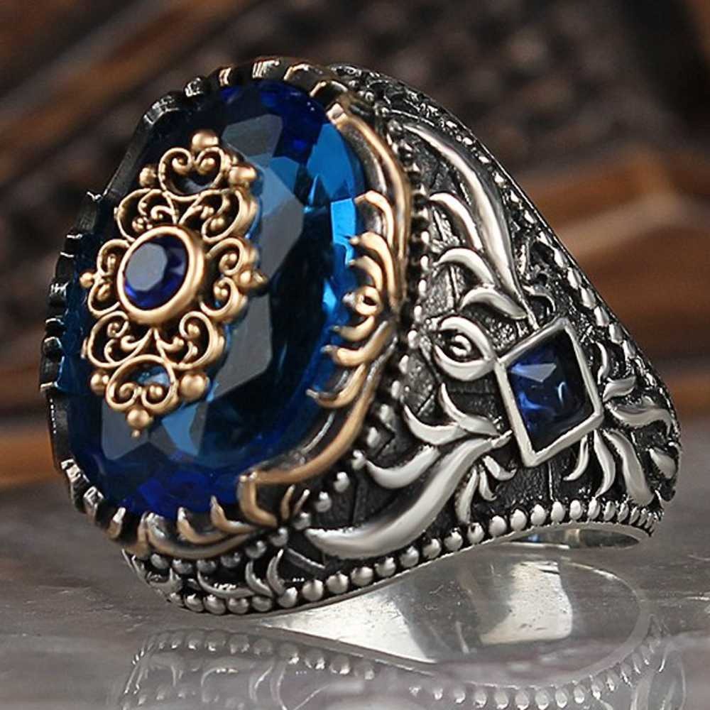 Special Aquamarine Luxury Cut Stone 925 Sterling Silver Mens Ring