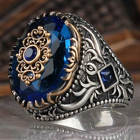 Special Aquamarine Luxury Cut Stone 925 Sterling Silver Mens Ring