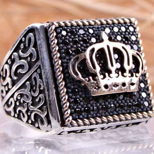 Square Onyx Stone Silver King Desing Mens Ring