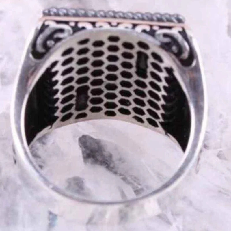 Square Onyx Stone Silver King Desing Mens Ring