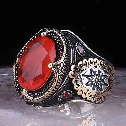Star Style Silver Elegant Citrine Stone Mens Ring