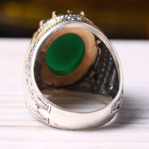 Turkish 925 Sterling Silver Multi Green Emerald Stone Mens Male Ring