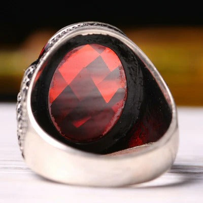Turkish Handmade 925 Sterling Silver Eagle Claw Ruby Stone Mens Ring
