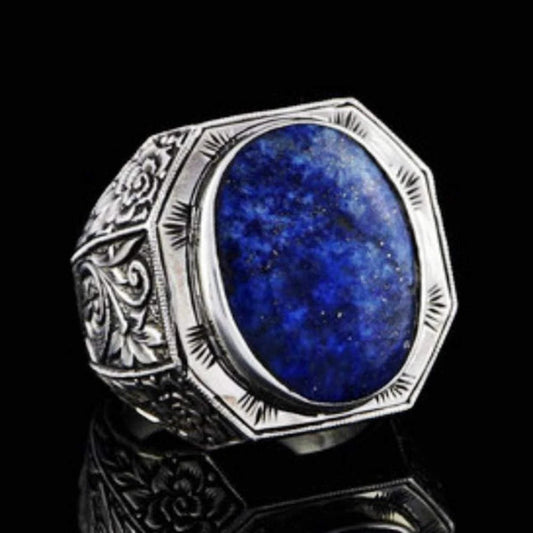 Very Heavy Natural Lapis Stone Silver Mens Ring